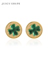 Clover Lucky Leaf Enamel Stud Earrings Jewelry Gift