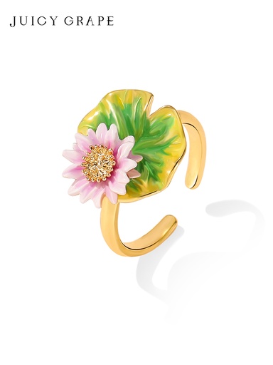 Lotus Flower Enamel Adjustable Ring Jewelry Gift