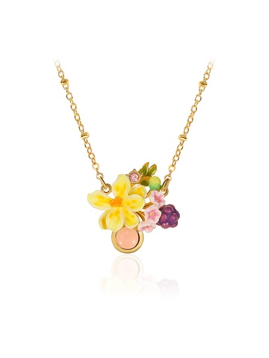 Grape Flower And Stone Enamel Pendant Necklace Handmade Jewelry Gift