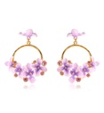 Purple Flower And Gem Enamel Hoop Dangle Earrings Handmade Jewelry Gift