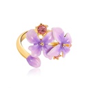 Purple Flower And Gem Enamel Adjustable Handmade Jewelry Gift
