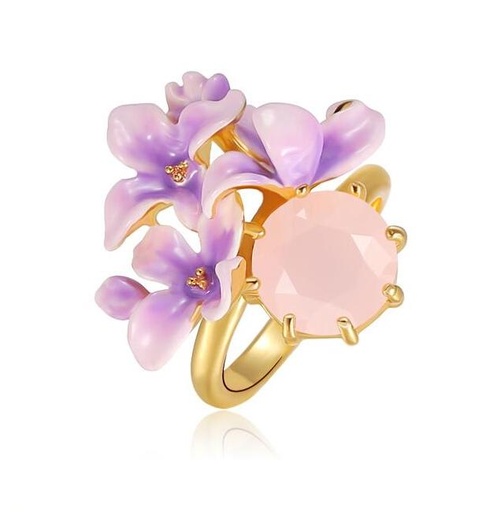 Purple Flower And Stone Enamel Adjustable Handmade Jewelry Gift