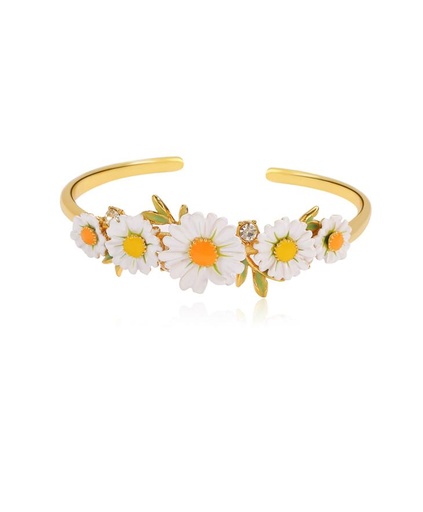 Daisy Flower Branch Enamel Cuff Bracelet Handmade Jewelry Gift