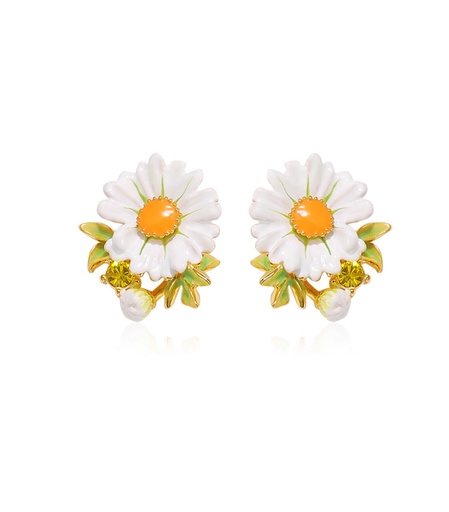 Blue Daisy Flower Enamel Dangle Earrings