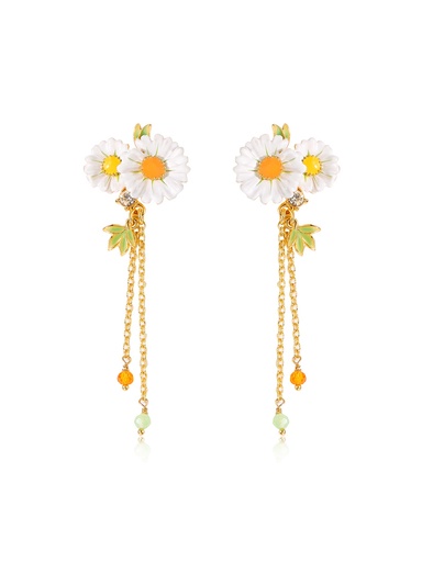 Daisy Flower Enamel Tassel Stud Earrings Handmade Jewelry Gift