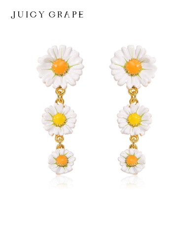 Daisy Flower Enamel Dangle Stud Earrings Handmade Jewelry Gift