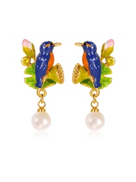 [23062836] Stone And Pearl Retro Vintage Dangle Earrings