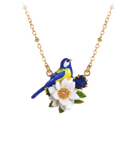 Bird And Flower Enamel Pendant Necklace Handmade Jewelry Gift