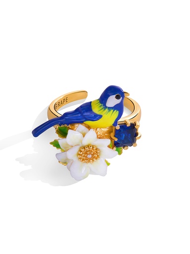 Bird And Flower Enamel Adjustable Ring Handmade Jewelry Gift