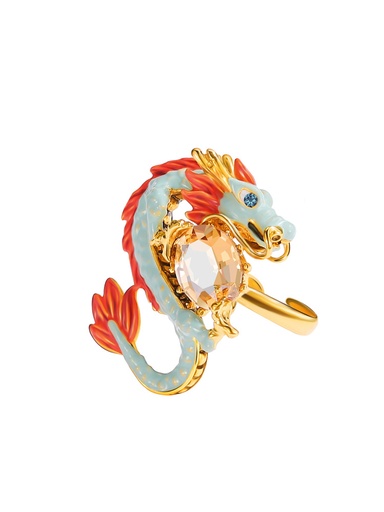 Dragon And Stone Enamel Adjustable Ring Jewelry Gift
