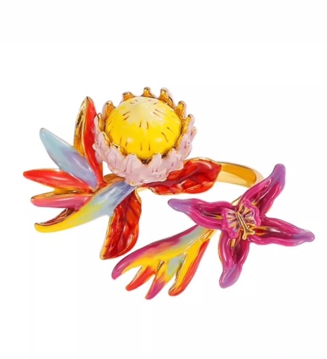 Colorful Flower Enamel Adjustable Ring Handmade Jewelry Gift