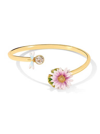 Lotus Flower With Dragonfly Crystal Enamel Cuff Bracelet Jewelry Gift