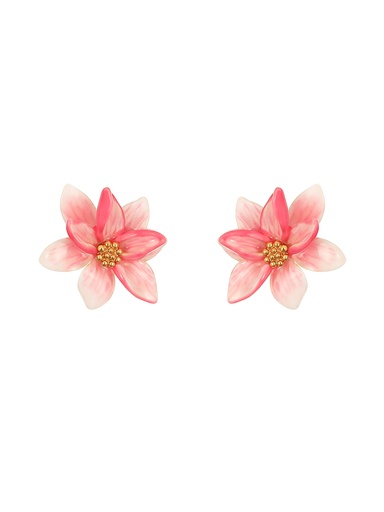 Magnolia Pink Flower Enanel Stud Earrings Handmade Jewelry Gift