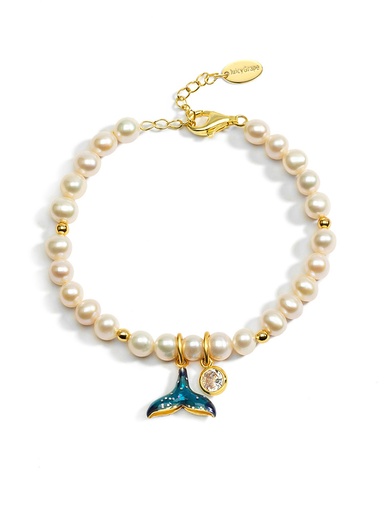 Mermaid Fish Tail Enamel Pearl Strand Bracelet Handmade Jewelry Gift