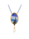 Starry Night Enamel Drop Pearl Pendant Crystal Bead Strand Necklace