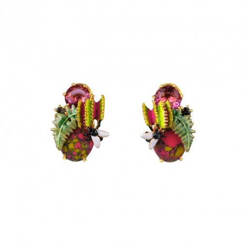Plant Fly Insect And Crystal Enamel Earrings