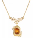 Flower And Gem Stone Enamel Pendant Necklace