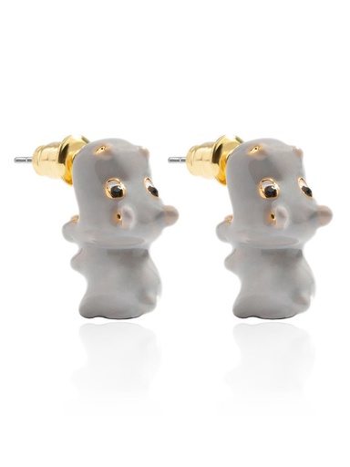 Grey Hippo Animal Enamel Stud Earrings Jewelry Gift