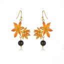 Orange Blossom Flower With Black Agate Enamel Hook Earrings