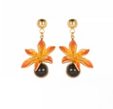 Orange Blossom Flower With Black Agate Enamel Stud Dangle Earrings