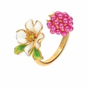 Flower With Raspberry Enamel Adjustable Ring