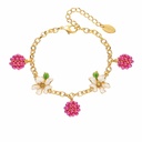 Flower With Raspberry Enamel Charm Chain Bracelet