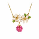 Flower With Raspberry Enamel Pendant Necklace