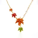Maple Leaf And Pearl Enamel Pendant Necklace