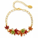 Maple Leaf And Zircon Enamel Chain Bracelet