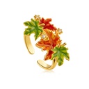 Maple Leaf And Zircon Enamel Adjustable Ring