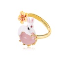 Cute Rabbit Bunny With Stone And Flower Enamel Adjustable Ring