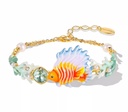 Fish Coral And Pearl Enamel Cuff Bangle Chain Bracelet