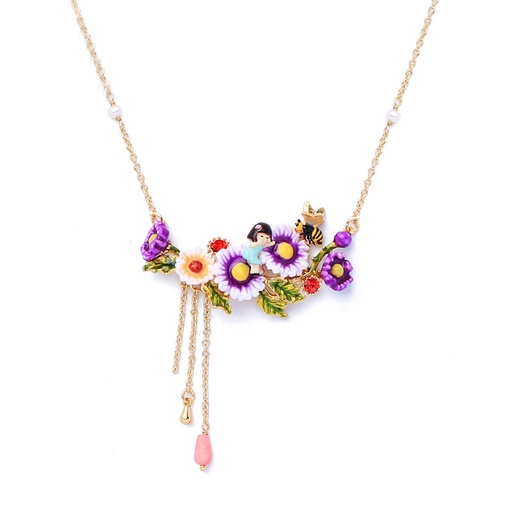 Daisy Flower And Bee Enamel Necklace