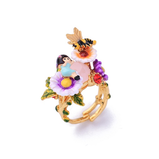 Snow Wolf and Rubycon Enamel Adjustable Ring