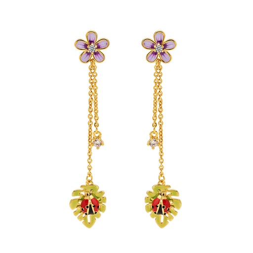 Daisy Flower And Ladybug Tassel Enamel Earrings