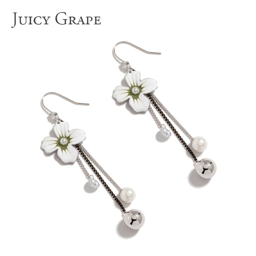 Enamel Glazed Daisy Flower Natural Pearl Tassel Hook Earrings