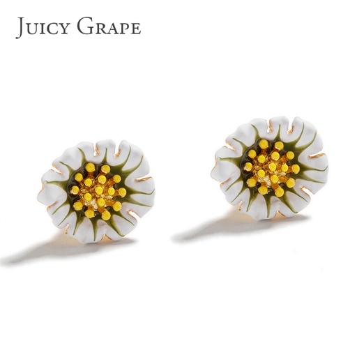 Enamel Glazed Daisy Flower Stud Earrings 925 Silver Needle