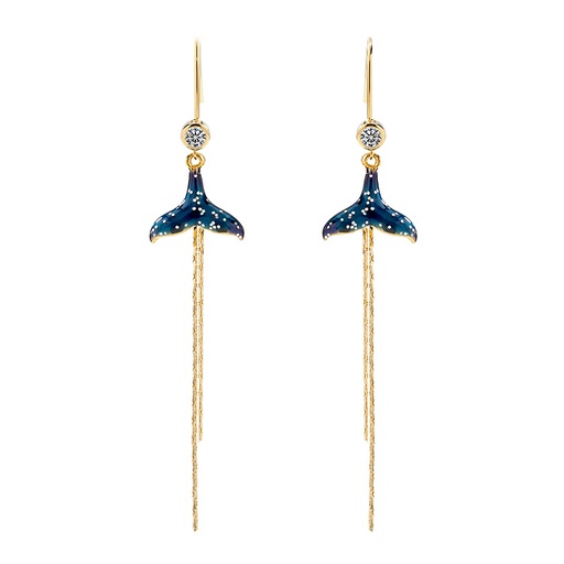 Mermaid Fish Tail Long Tassel  Enamel Hook Earrings