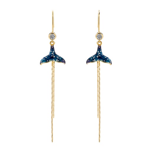 Enamel Glazed Daisy Flower Natural Pearl Tassel Hook Earrings