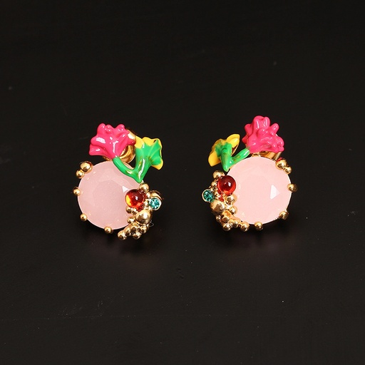 Enamel Glazed Flower Earrings 925 Silver Needle Gold Plated