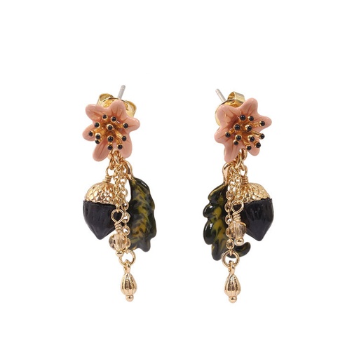 Enamel Glazed Peony Flower Garden Series Crystal Rhinestone Stud Earrings 925 Silver Needle