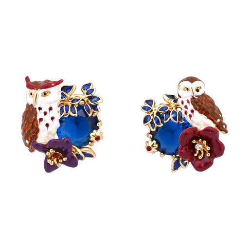 Flowers and Green Leaf Enamel Earrings