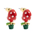 Red Flower And Green Pot Enamel Stud Earring