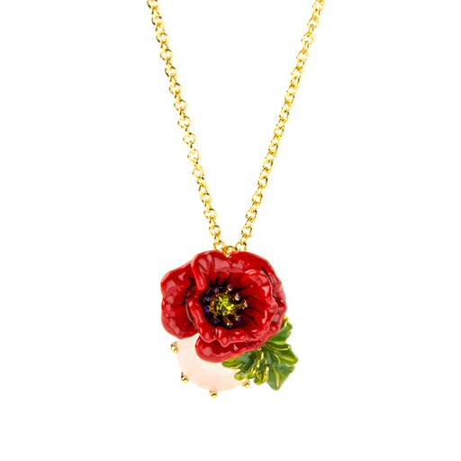 Rose and Gemstone Pendant Enamel Necklace