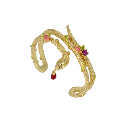 Enamel Glazed Rose Flower Inlaid Gemstone Golden Snake Hollow Zircon Open Bracelet