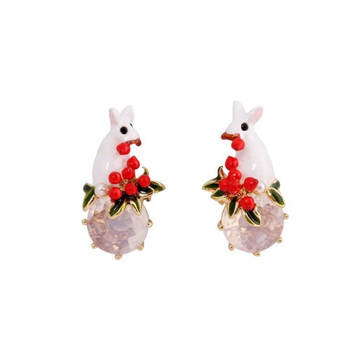 Red Rose On Carved Stone Enamel Stud Earrings