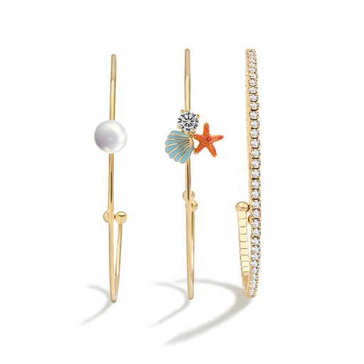 Enamel Glazed Star Flower Pearl Stud Earrings 925 Silver Needle