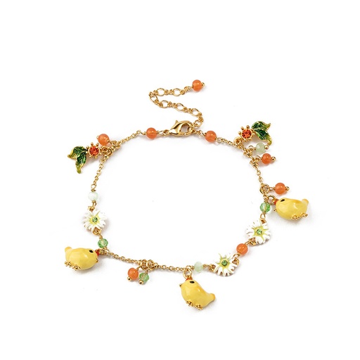 Chicken And Daisy Flowers Enamel Thin Bracelet