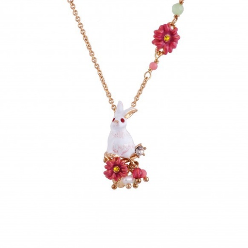 Pink Flower and Stones Pendant Enamel Necklace