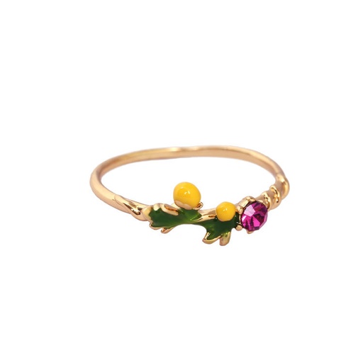 Yellow Bud Leaves And Crystal Enamel Ring